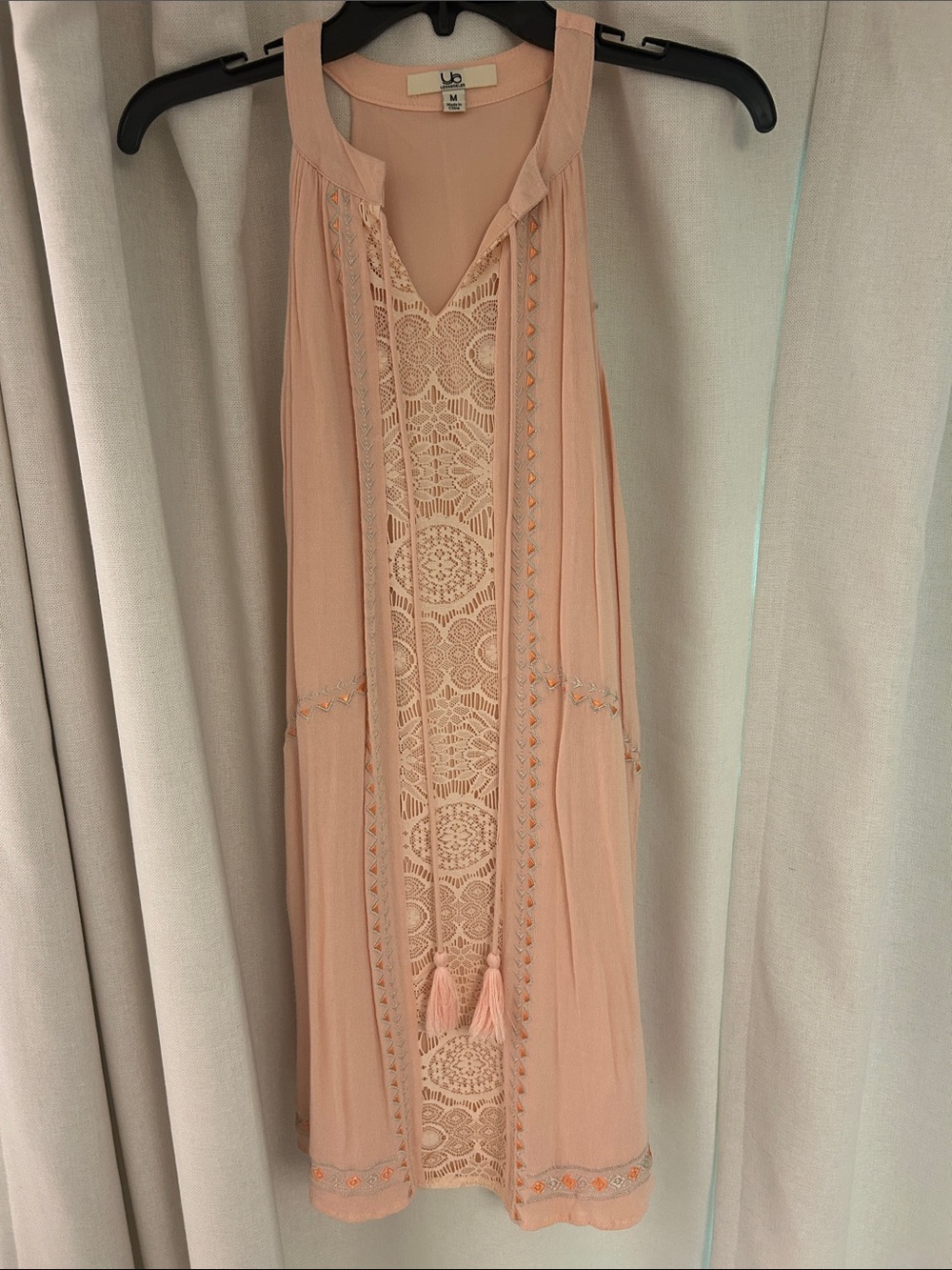 Ya Los Angeles Blush Pink Crochet-Trim Sleeveless Dress
